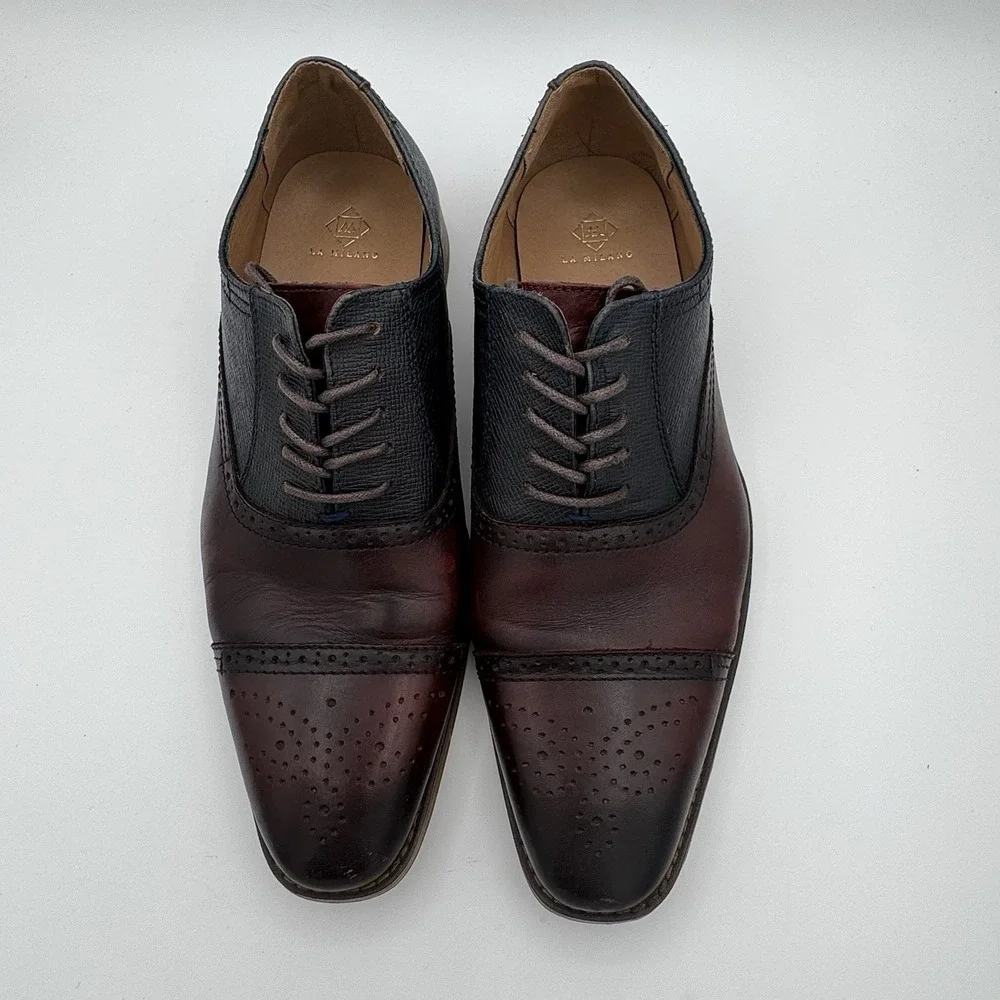 La Milano Weston Shoes Mens 10.5‎ Burgundy Navy Leather Dress Oxford Classic